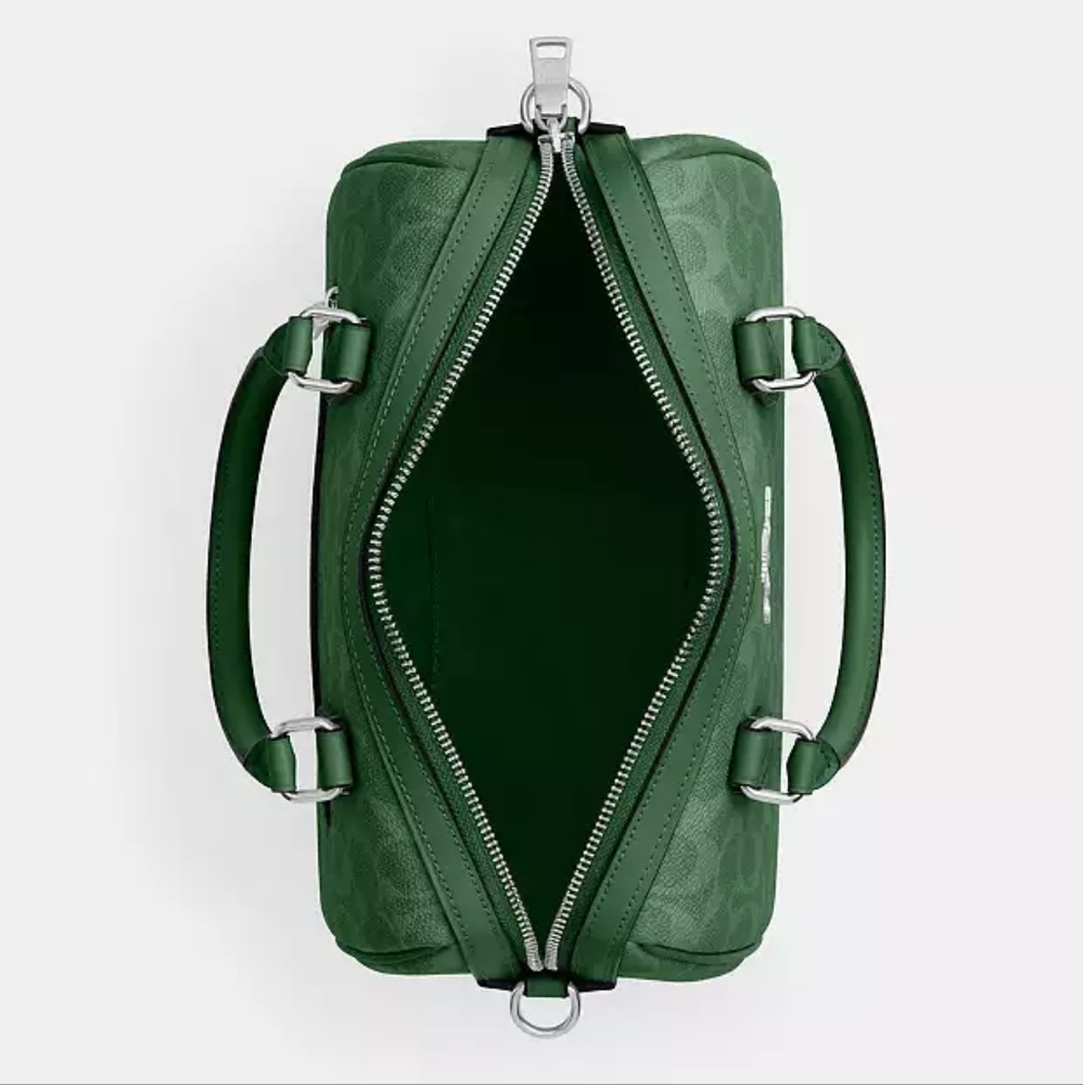 New! Rowan Satchel Bag In Signature Canvas In Silver/Bright Jade - Picture 2 of 6